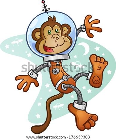 Space Monkey Cartoon Character Exploring the Cosmos