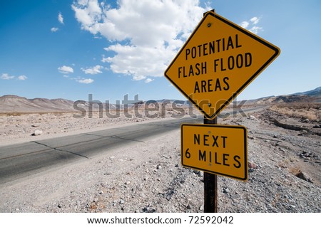 Potential Flash Flood Area road warning sign in Death Valley