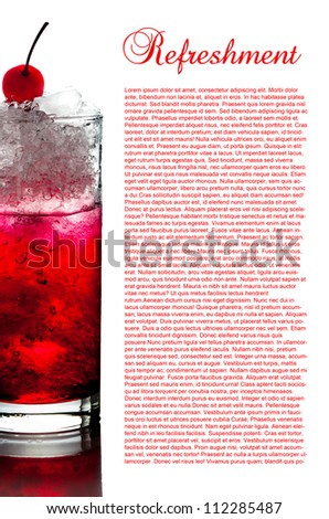 Red Alcoholic Cocktails with ice mint and cherry on white background