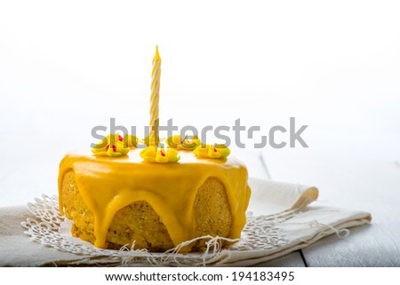 Unique yellow cake served on table ready to surprise everyone