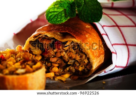 Tasty Spicy strudel with corn and minced meat as a new recipe