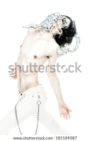 Mythical creature male. Alien creature. Horror. Halloween. Isolated over white.