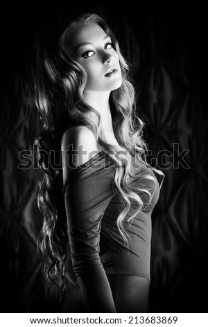 Portrait of a magnificent young woman with beautiful wavy hair. Fashion shot.