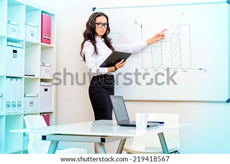 Business woman making a presentation at the office.