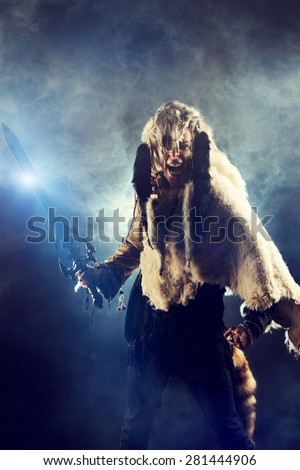 Ancient warrior Barbarian. Ethnic costume. Paganism, ritual.