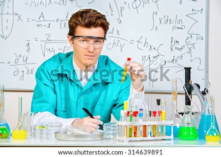 Male scientist working in the life science research laboratory (bacteriology, chemistry, genetics, forensics).
