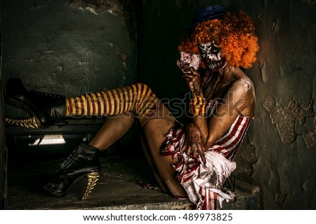 Bloody scary clown. Halloween. Horror.