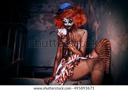 Bloody scary clown. Halloween. Horror.