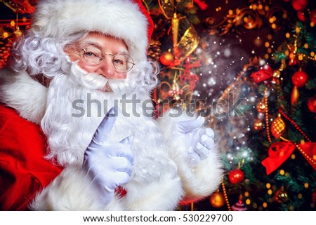 Christmas concept. Close-up portrait of a fairytale Santa Claus. Good old traditions. Family holidays.