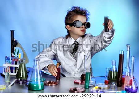 Educational theme: funny teen, medicine, science. Shot in a studio.