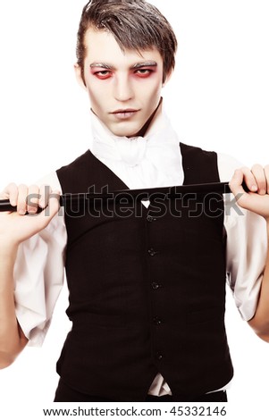  Makeup on Portrait Of A Handsome Young Man With Vampire Style Make Up  Shot In A