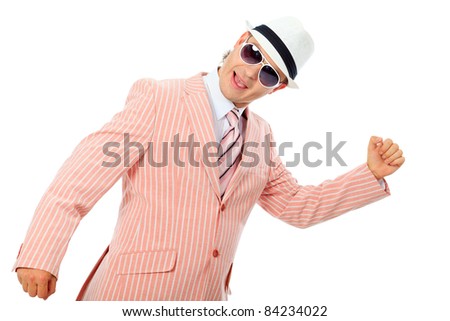 Portrait of emotional businessman. Isolated over white background.