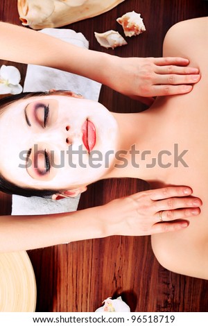 Portrait of a woman with spa mask on her face. Healthcare, medicine.