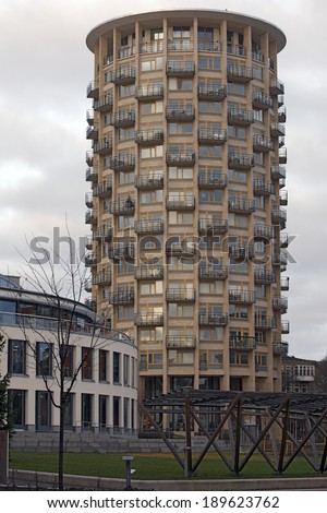 STOCKHOLM, SWEDEN - DECEMBER 26: Interesting architectural circular housing complex in the center of Stockholm, Sweden on December 26, 2013