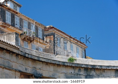 stunning curves in this photo detail of the architecture seen in the Old Town of Corfu island Greece