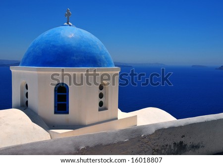 stock photo Blue dome in Santorini Greece