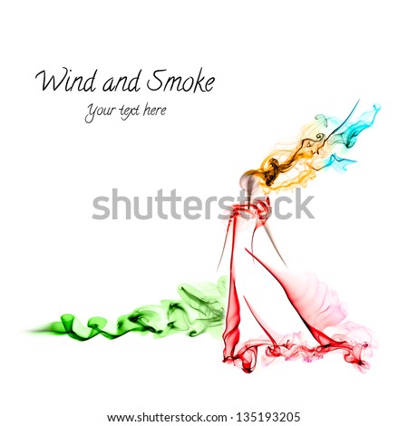 Woman's figure made from colorful smoke isolated on white background