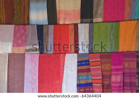 Lao handmade cotton and Silk scarf at Luang Pra Bang village