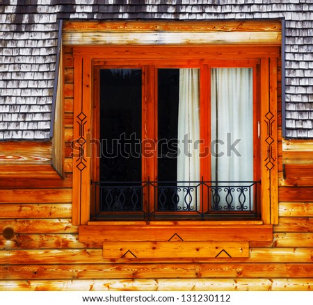 Window in an wooden peasant house, ethnic house and window, Serbia