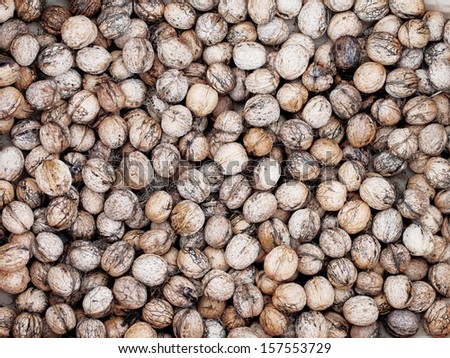 Fresh organic natural walnuts texture background from above