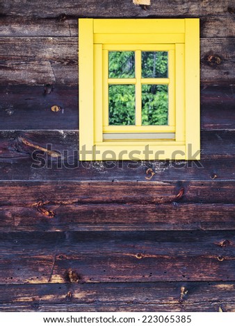Window in an wooden peasant house, ethnic house and window, Serbia