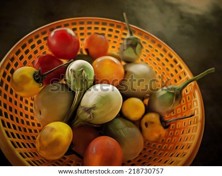 Original watercolor painting of vegetables in the basket, art background illustration for home decoration,still life