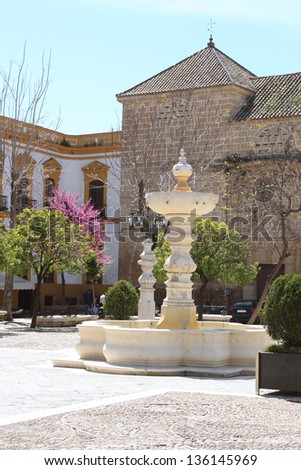 New blossoms in a town square Plaza Mayor de Osuna, Seville, Andalucia, Spain