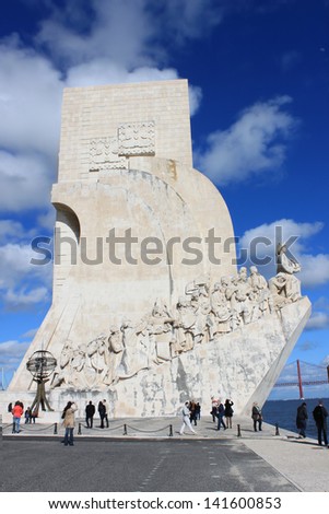BELEM ,LISBON, APRIL12, 2013:One of the most popular tourist attraction, The Monument to the Discoveries in Belem, Lisbon, Portugal on april 12,2013