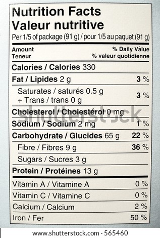 nutritional facts label of side of box of spaghetti