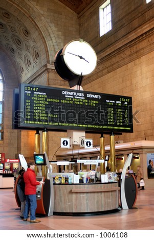 information  booth with schedule at Union Station, Toronto, ON