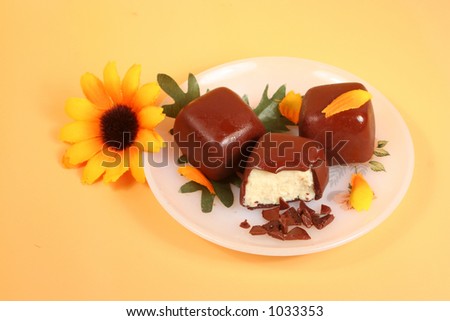 bite sized chocolate covered cheesecake bits