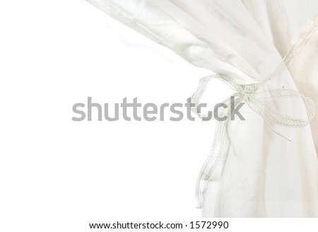 white curtains drawn back on white background