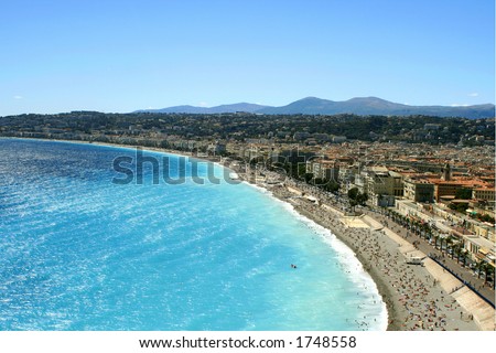 overhead view of beaches in Nice, France