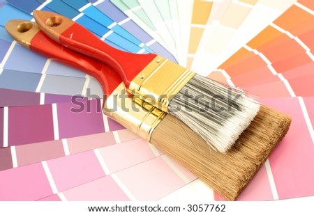 rainbow paint swatches, and paint brushes for home decorating