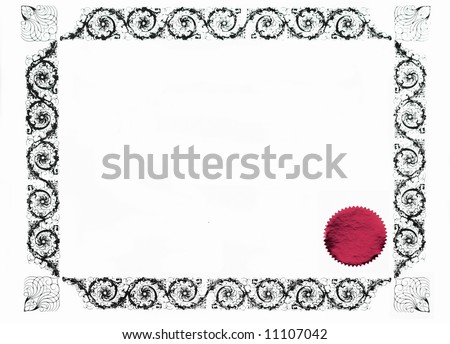 gothic certificate border and red stamp, blank for text