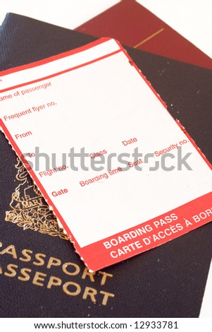 blank boarding pass on passport on white background