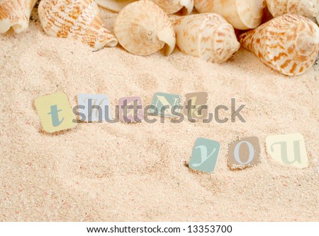 thank you sentiments from a tropical sandy beach with shells