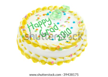 Yelllow and white frosted festive cake celebration graduation year of 2010 isolated on a white background