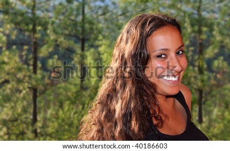 stock photo : Pretty natural woman of Indian descent with lip piercing and 
