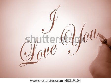 person writing I Love You in calligraphy in sepia tone