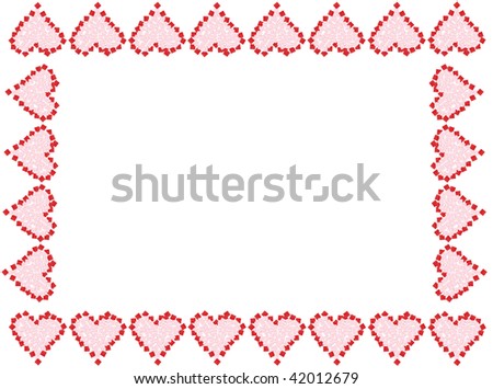 Gift boxes in the shape of red and pink Valentine love hearts as a frame, or border, great for a greeting card