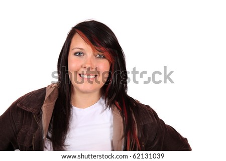 stock photo Pretty brunette teenage girl with red streaks in her hair