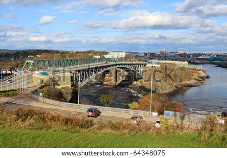 View Of Downtown Saint John, New Brunswick, Canada With The Reversing Falls 