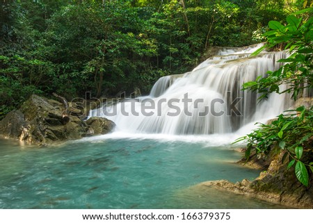 Waterfall beautiful (erawan waterfall) in kanchanaburi province asia southeast asia Thailand,fresh and nature