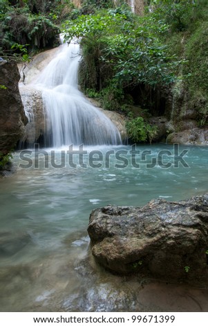 Water fall in spring season located in deep rain forest jungle