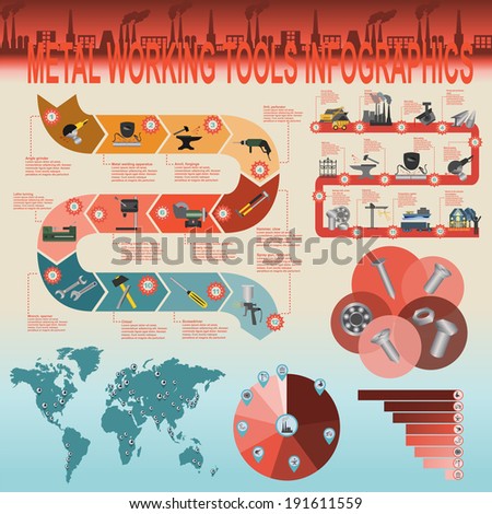 Set of metal working tools Infographics Vector illustration Set of metal working tools Infographics Vector illustration