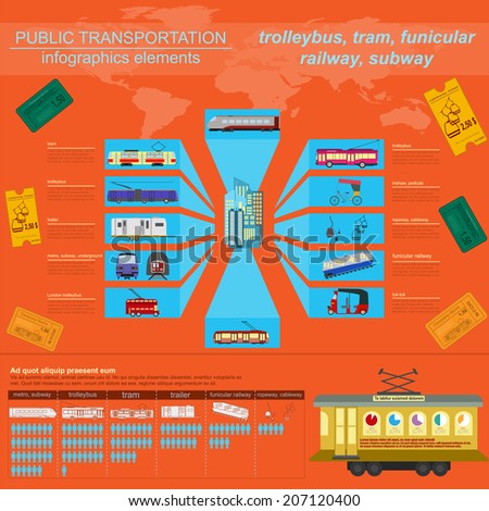 Public transportation infographics. Tram, trolleybus; subway. Vector illustration