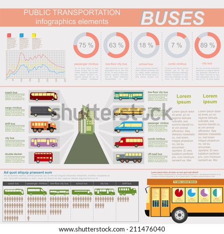 Public transportation ingographics. Buses. Vector illustration