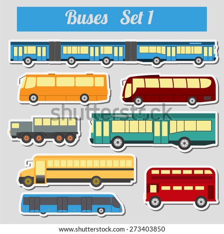 Public transportation, buses. Icon set. Vector illustration