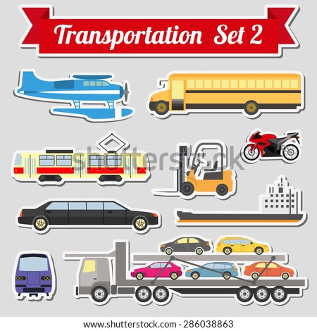 Set of all types of transport icon  for creating your own info graphics or maps. Water, road, urban, air, cargo, public and ground transportation set. Vector illustration